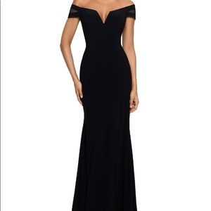 Xscape Off The Shoulder Illusion Sleeve Gown